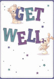This get well card flourishes with cheerful optimism and warmth, brought vividly to life by two lovable figures: a teddy bear and a bouncy puppy, each delighting in holding the bold, playful letters of 'Get Well'. The text's shades of indigo and teal contrast beautifully with a soft cream background, bringing vibrance and an uplifting spirit as bright as Deptford's riverside. Stars in tones of blue and purple scatter throughout, sprinkling the card with a sense of magic and possibility-much like the lively energy of Deptford Market Yard. The illustrated fur of each character seems soft and inviting, offering the comfort of a gentle hug. More than just a card, it embodies heartfelt encouragement, much like the thoughtful arrangements delivered daily by Deptford Florist: crafted to brighten moments of recovery, carrying genuine care to friends and neighbours across SE8.